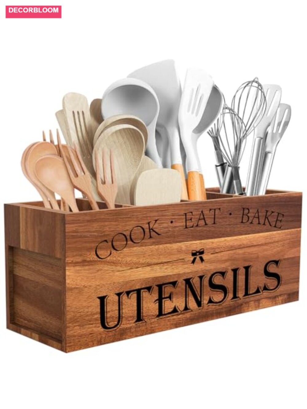 Extra Large Acacia Wood Utensil Holder Countertop Kitchen Organizer 4